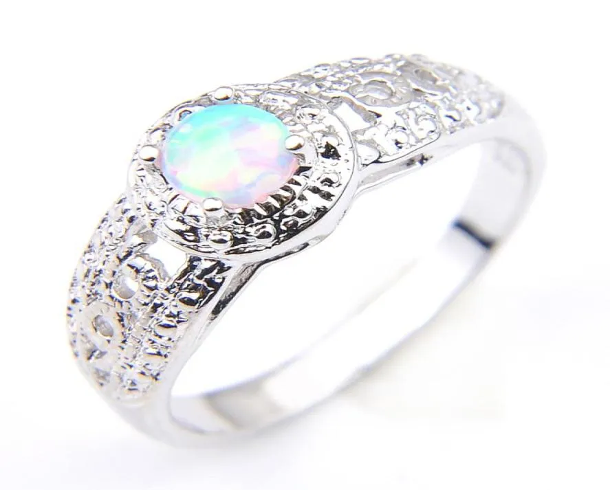 Luckyshine New 10 PCslot White Opal Gems 925 Silver Woman Noivado Ring Jóias Tamanho 781604129