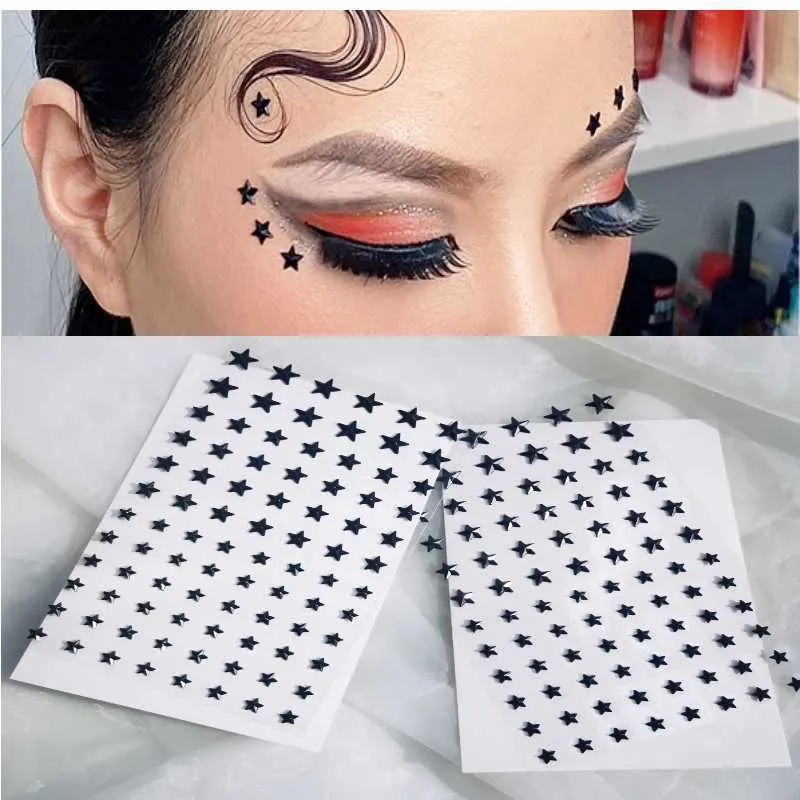 Tattoo Transfer 2 PCS/Set Music Party Festival Black Stars Diy Eyes Face Juwelen Make -up 3D Art Make -up Nagel Fittingen Accessoires Body Art Stickers 240427