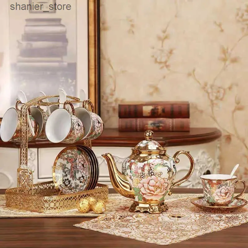 Elegant Ceramic Tea Set: Gilded Red Rose Vintage Teapot, Perfect for 6 ...