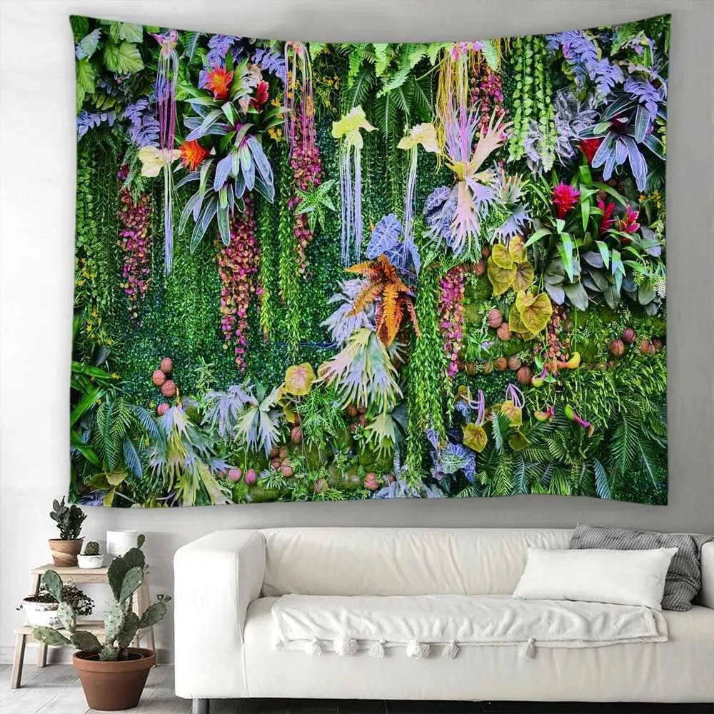 Tapestries Tropical Plant Grass Tapestry Flower Green Plant Wall Hanging Cloth Bohemian Tapestries Art Home Decor Printing Carpet Yoga Mat