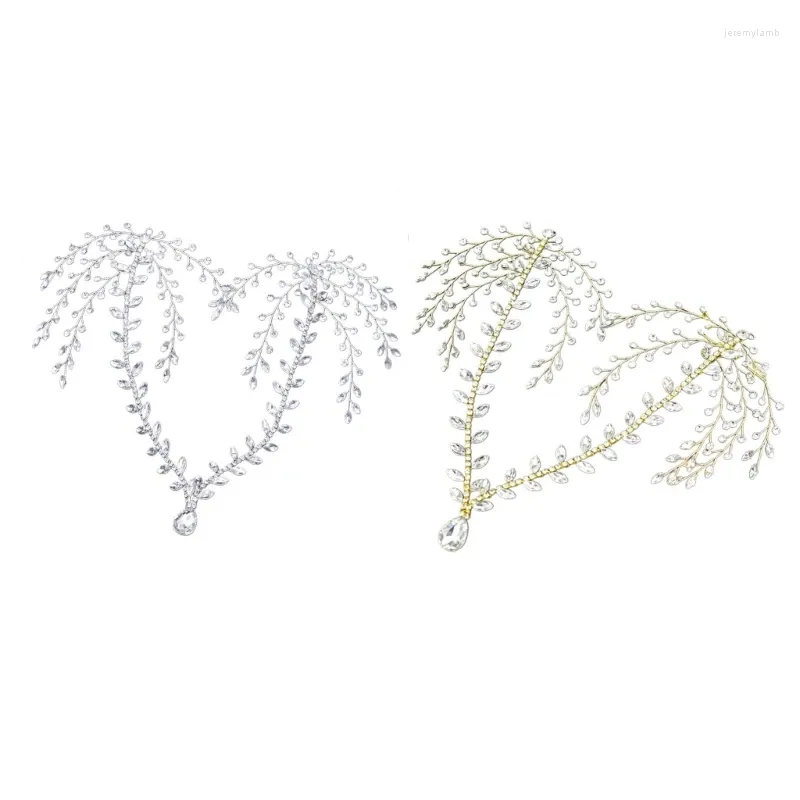 Clip per capelli con tracolla della testa della testa della testa del phinstone Women Waterndrop-Charm Head-Tiara Fef Branch Fese Bride Hightpiece