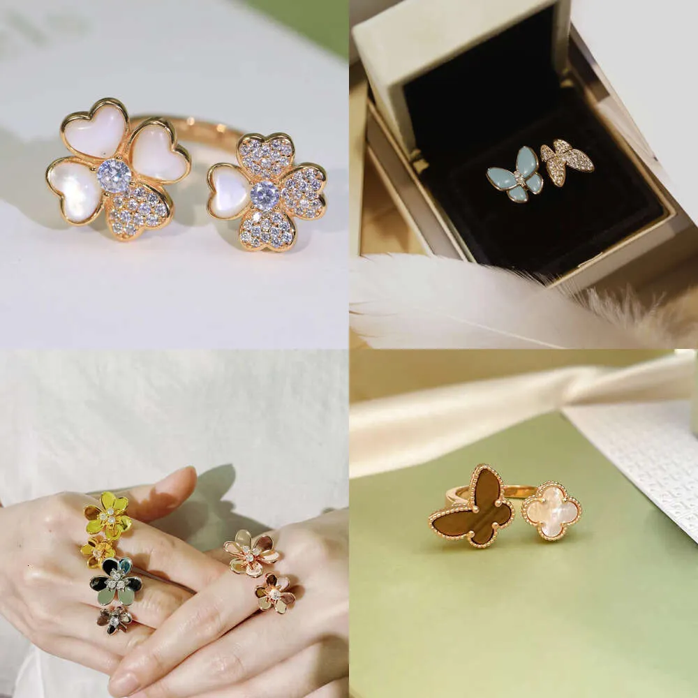 Butterfly Designer Rings Four Leaf Clover Mother-of-pearl Diamond for Women Wedding Jewelry Gift with Box Original Quality