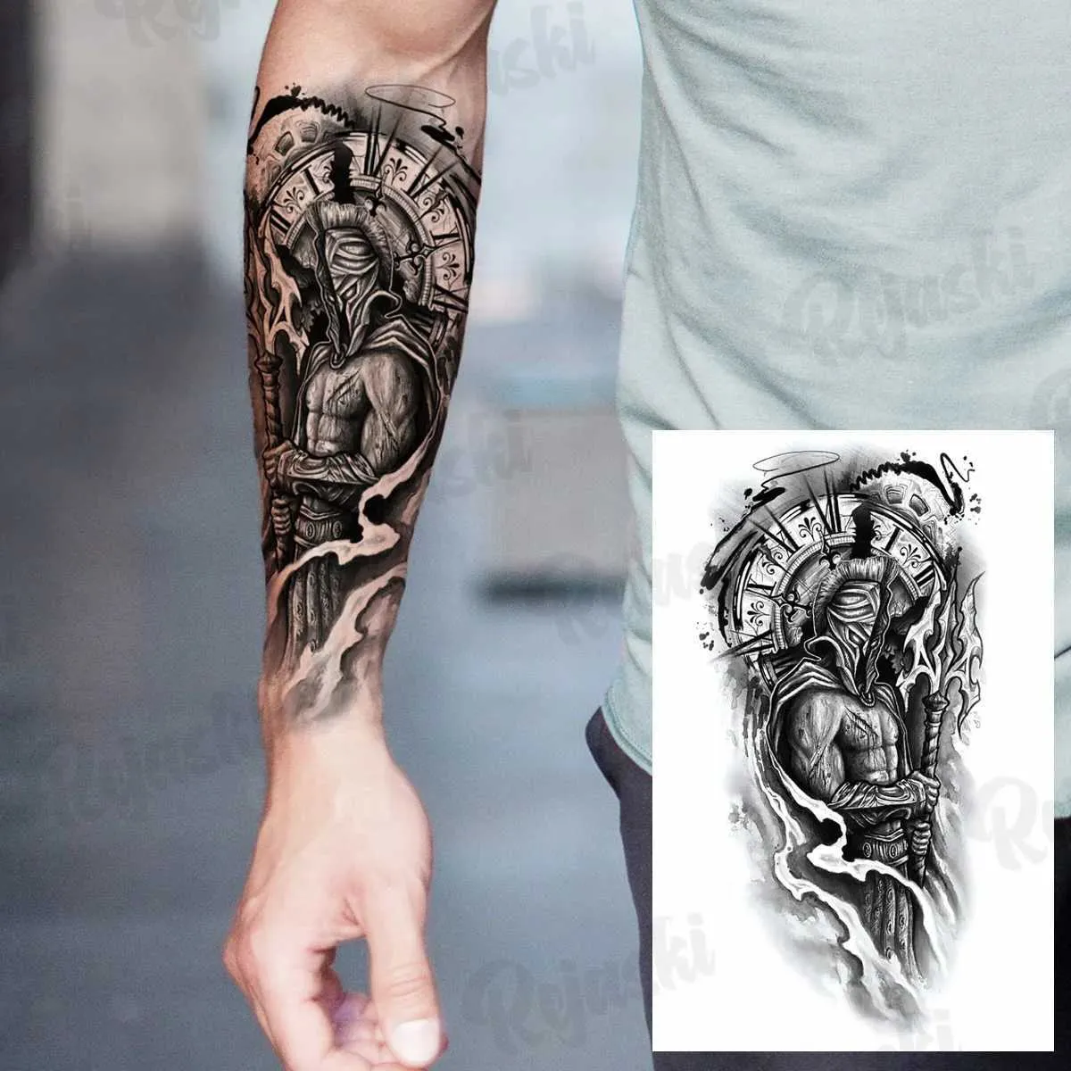 Tattoo Transfer Large Knight Compass Temporary Tattoos For Men Women Realistic Eagle Dragon Lion Tiger Scary Fake Tattoo Sticker Arm Body Tatoos 240427