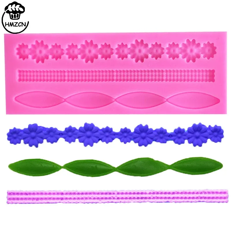 Moulds 1PC 3D Lace Flower Bead Chain Silicone Fondant Mould Cake Decorating Baking Molds Sugar Paste Pastry Tools Baking Accessories