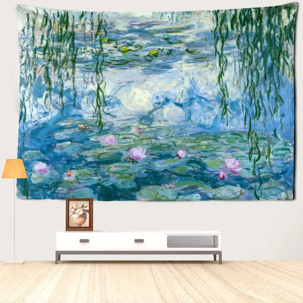 Gobelin Water Lily Olej Malowidło gobelin wiszące tajemnicze bohemijskie streszczenie sztuka hipiska sypialnia salon wystrój domu