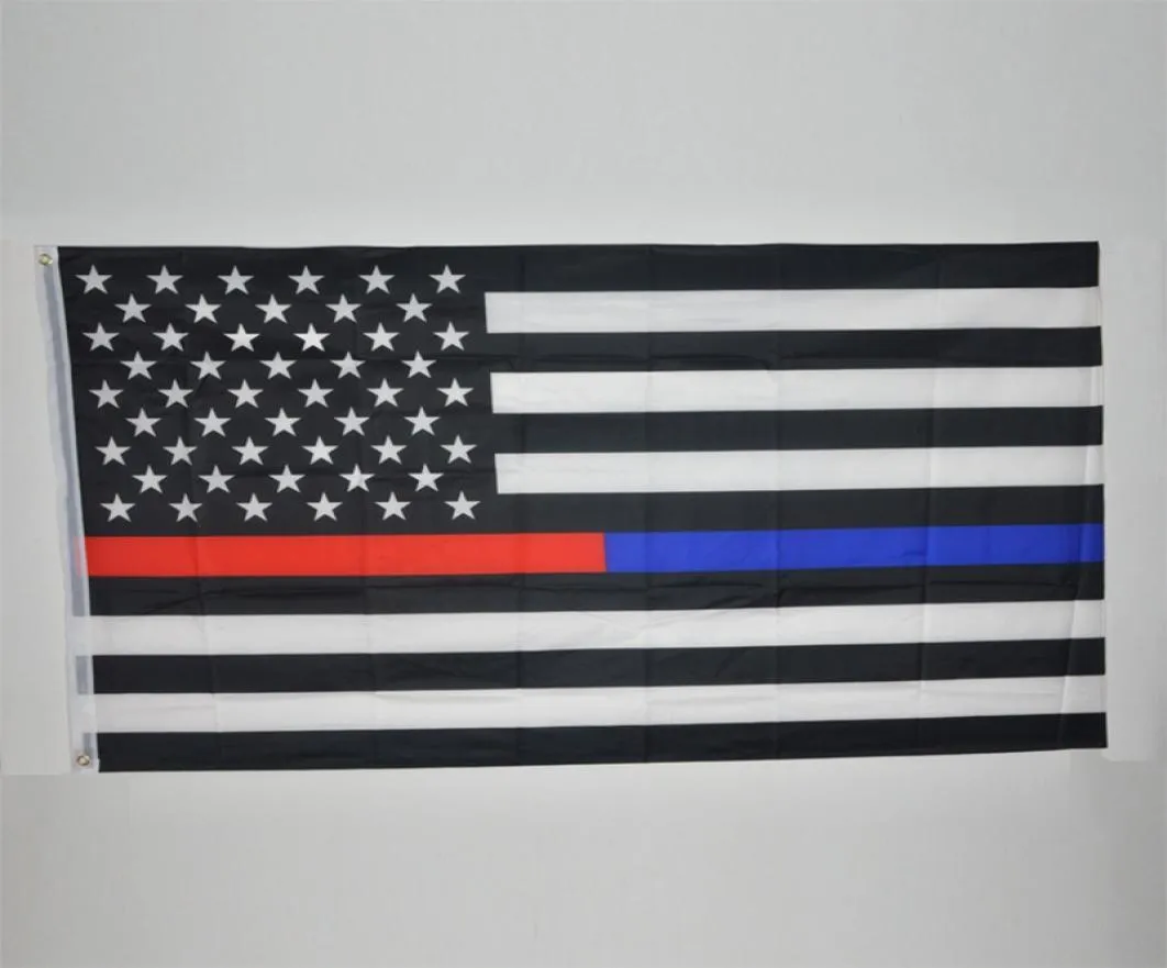 90150cm Blueline USA Police Flags 3x5 Foot Blue Line Blue USA Flag noir blanc et bleu drapeau américain avec œillets en laiton 50pcs9587064