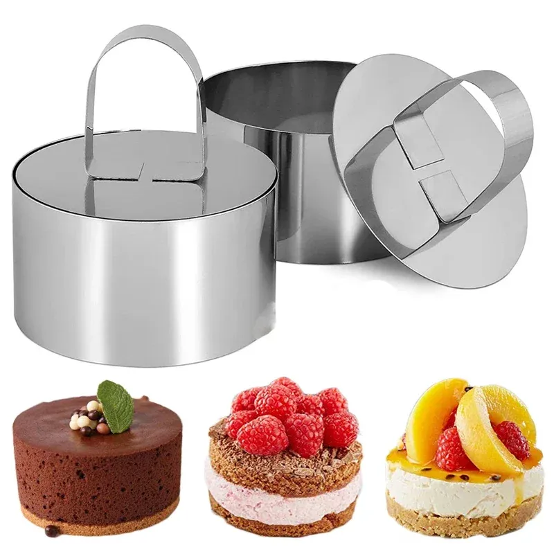 Moulds Stainless Steel Mousse Ring Cake Mould with Push Plate DIY Cake Dessert Pudding Rice Ball Pancake Mould Kitchen Baking Gadgets