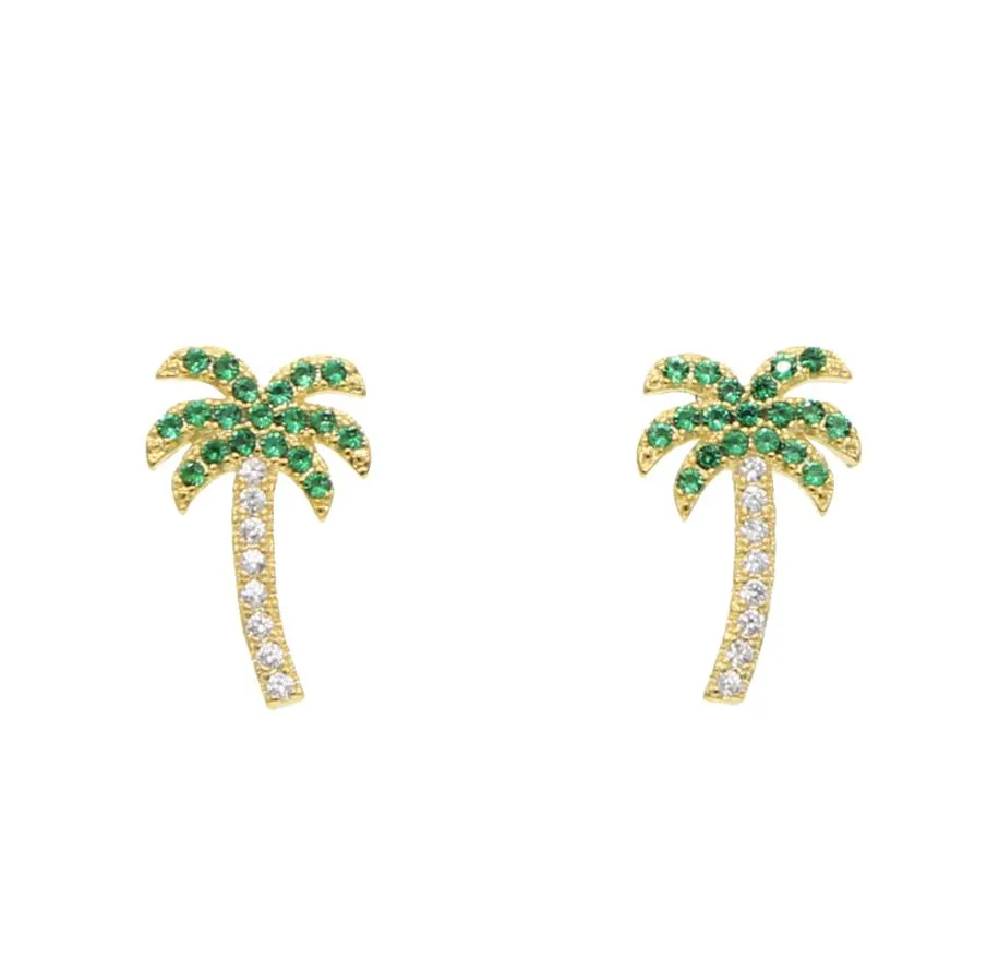 Style de vacances d'été Palme Palme Zircon Boucles d'oreilles Green Coconut Coconut Tree Orees For Women Paveed Mini Clear Cz Charm Jewelry Gift9886251