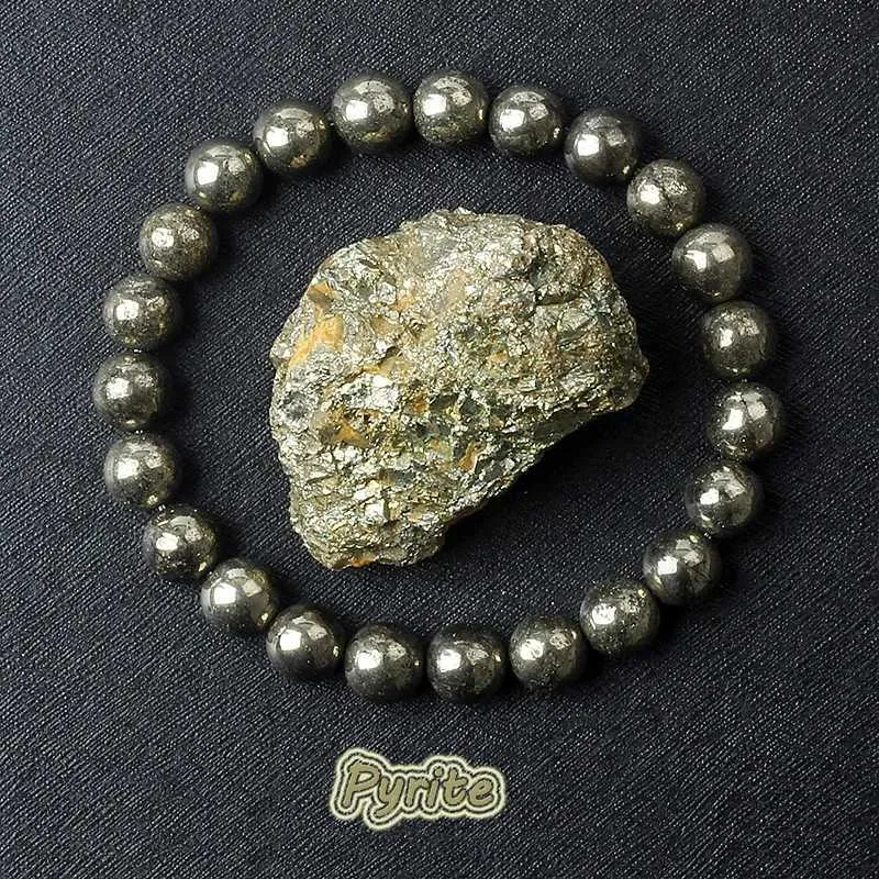 Beaded Primitive Energy Pyrite Bead Bracelet for Mens Natural Hematite Chain Weight Loss and Health Jewelry Pulsera