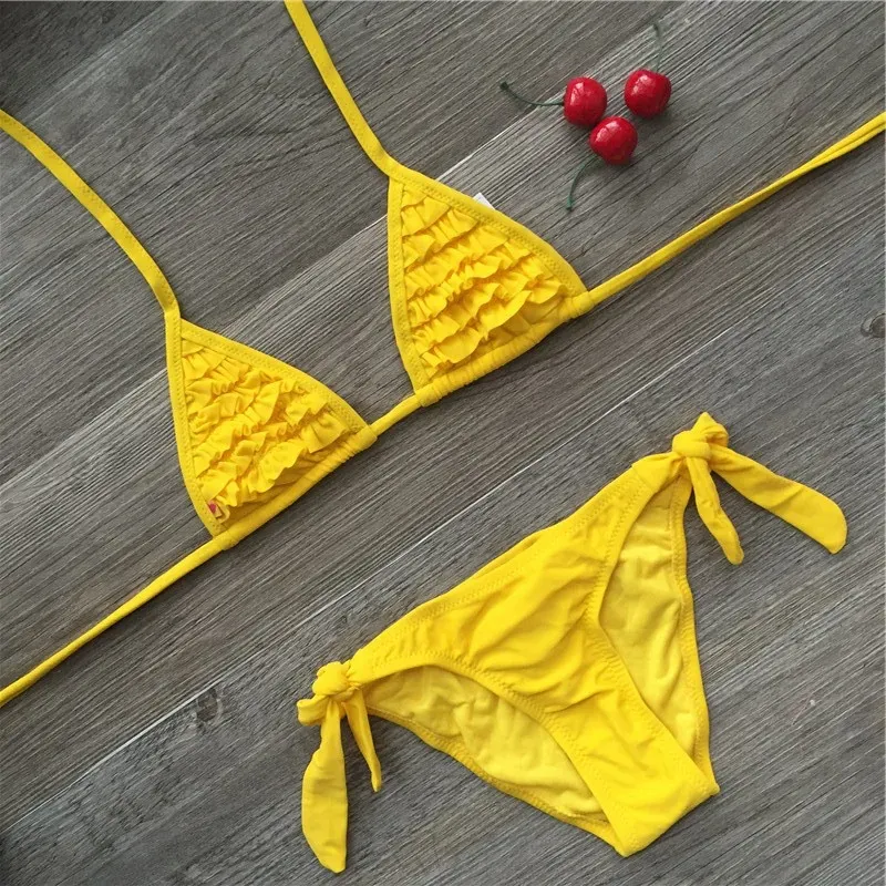 Set 4 colori Brand 2023 Summer Girls Swimwear Soild Kids Swimwear Biquini Infantil Swimsuits Falbala Bikini Girl per 614 anni