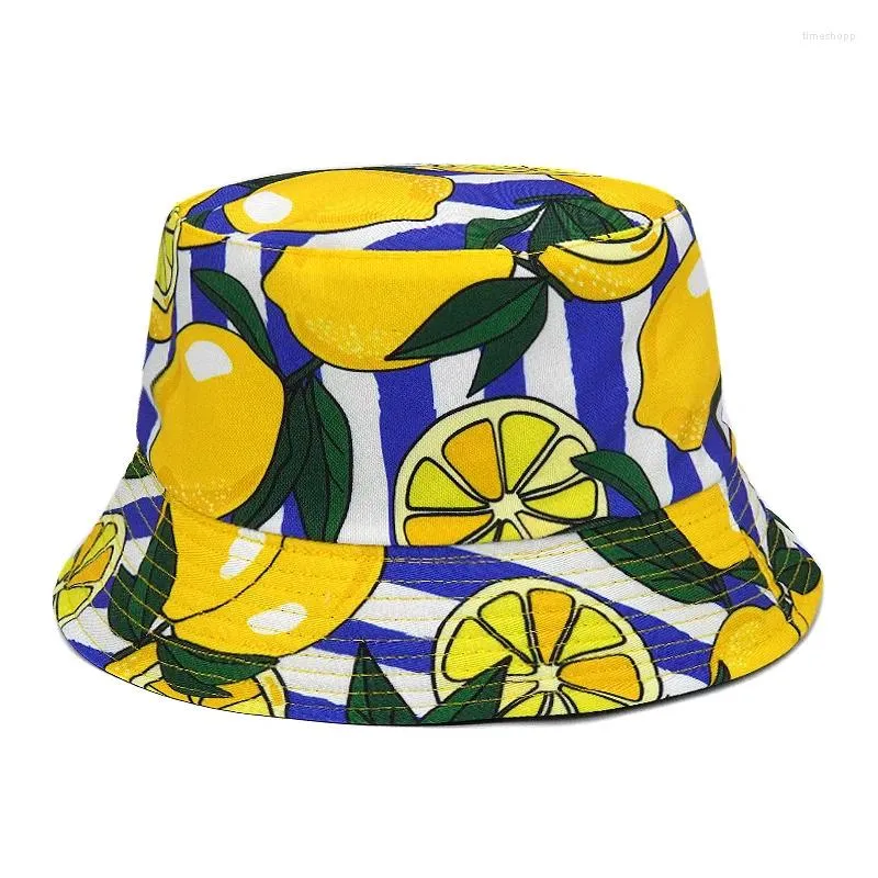 Berets 2024 Panama Männer Frauen Eimer Hut Casual Obst Zitronendruck Bob Hats Streetwear Hip Hop Caps Sommerfischer