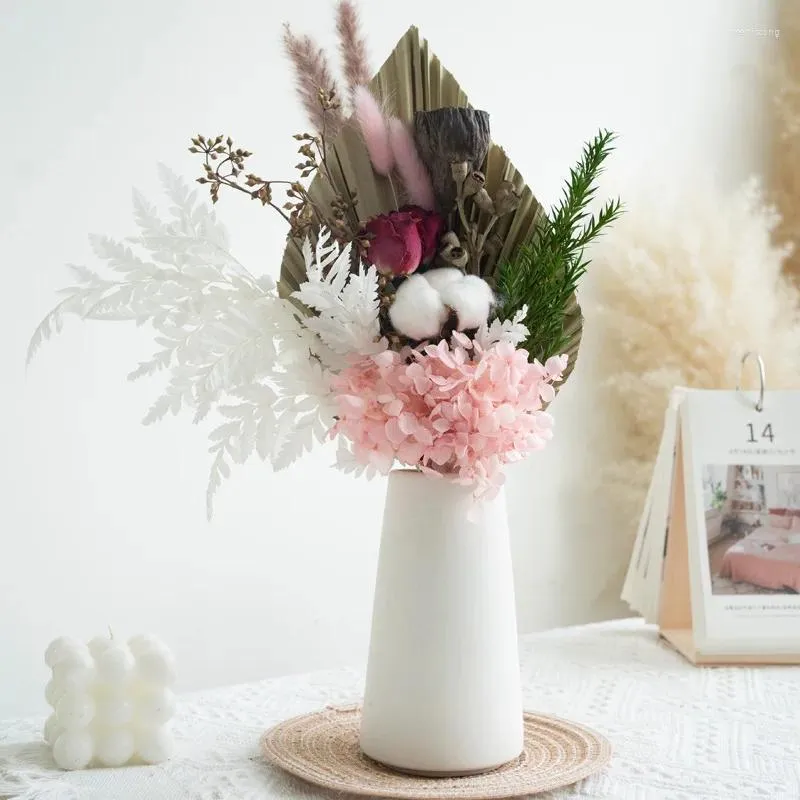 Decorative Flowers Dry Pampas Grass Hydrangea Forever Rose Tail Natural Dried Flower Bouquet Weddings Arrangement Home Room Table