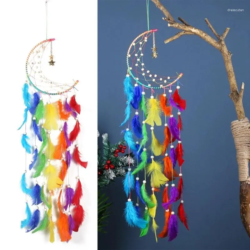 Dekorativa figurer Colorf Feather Dream Catchers Traditionella Bohemian Net Home Kids Girls Bedroom Hanging Wall Decor