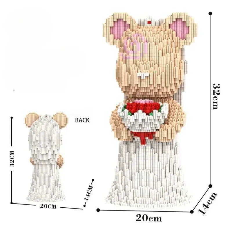 Bridal Bouquet Bear Building Block Set - 3827-Piece Micro Blocks For Adults & Kids