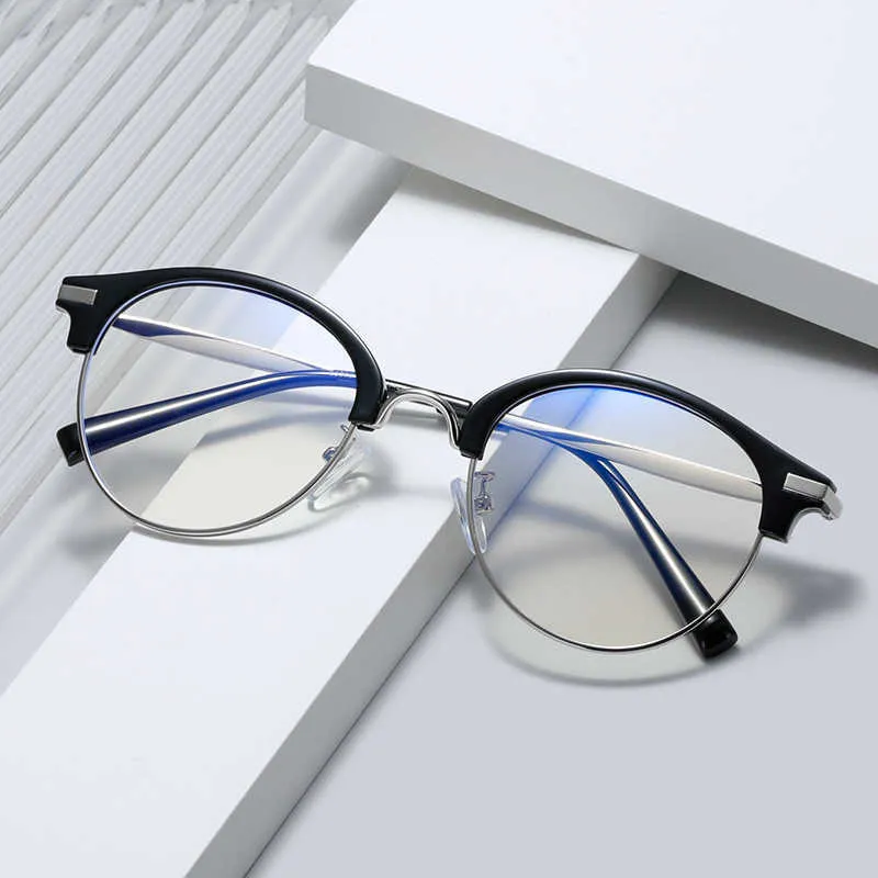 Designer Zonnebril Nieuw bedrijfsronde frame TR90 CRO Anti Blue Light Flat Mirror Male en vrouwelijke Cross Star kan worden afgestemd op Myopia Lens Frame