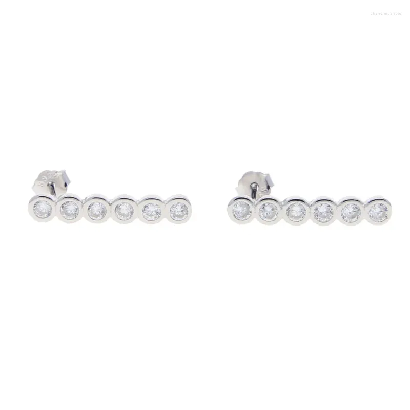 Stud Earrings Dropping 925 Sterling Silver Bar Shape Earring With Cz Bezel Long For Women Lady Wedding