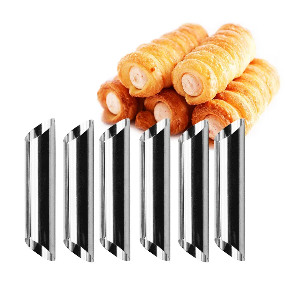Moulds UPORS 6pcs/set Cannoli Forms Cake Horn Mold Stainless Steel Cannoli Tubes shells Cream Horn Mould Pastry Baking Mold