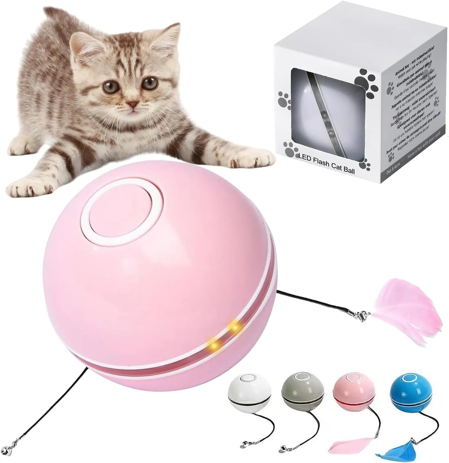 Interactive Cat Toy Ball with Bell & LED - Automatic Rolling Fun! Keep ...