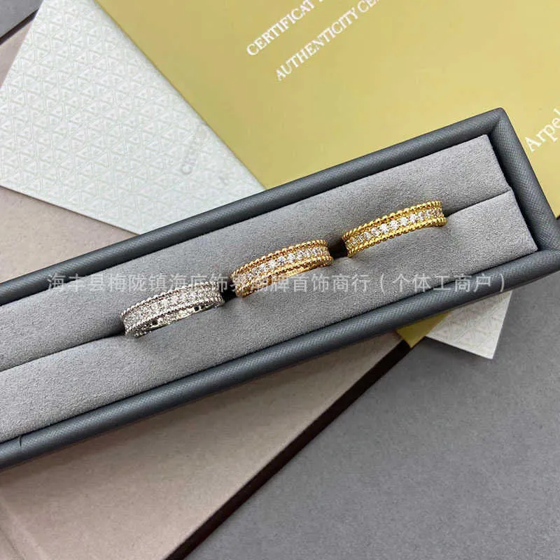 Designer Brand Van Lucky Ball Full Sky Star Diamond Women's Ring Light Luxury Fashion High end Elegant Single Row Diamond Bead Edge Girlfriend Jewelry Band Logo