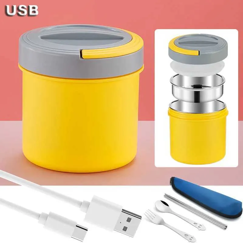 Bento Boxes Portable USB electric lunch box stainless steel meal heater 5V 12V 24V in car office heating food container Q240427