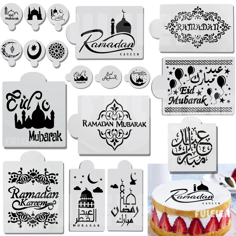 Moulds Eid Mubarak Design Decoration Cake Stencil Ramadan Mubarak Baking Pastry Fondant Cake Pattern Printing Stencil Cake Decoration T