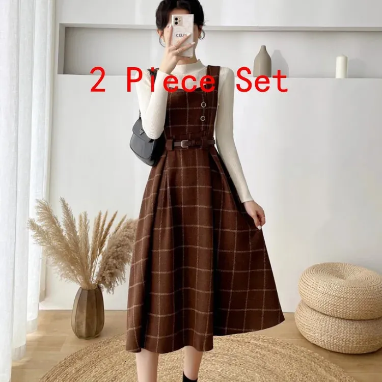 brown plaid overall dress All Too Well Plaid Romper Dress Brown main image 1