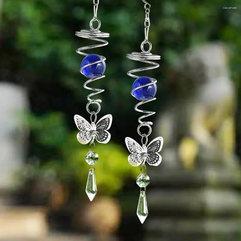 Dekoratif figürinler cazibeler kelebek spiral revolve ok başı prizma cam mavi kristal top kolye meditasyon sallangısı bahçe balkon