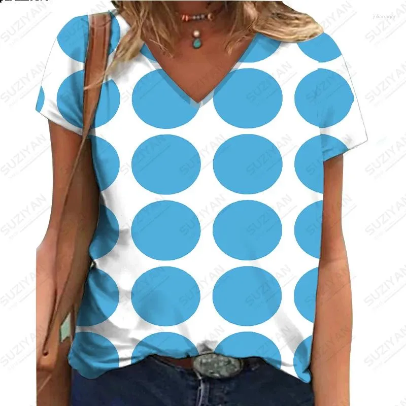 T-shirts pour femmes 2024 Fashion d'été Coloful Dots 3d Digital Printing T-shirt à manches courtes en V V Top décontracté personnalisé