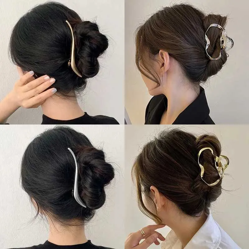 Haarklammern Barrettes modische und elegante goldene S-förmige Metallhaarclips für koreanische Pferdeschwanzzubehör aus Frauen