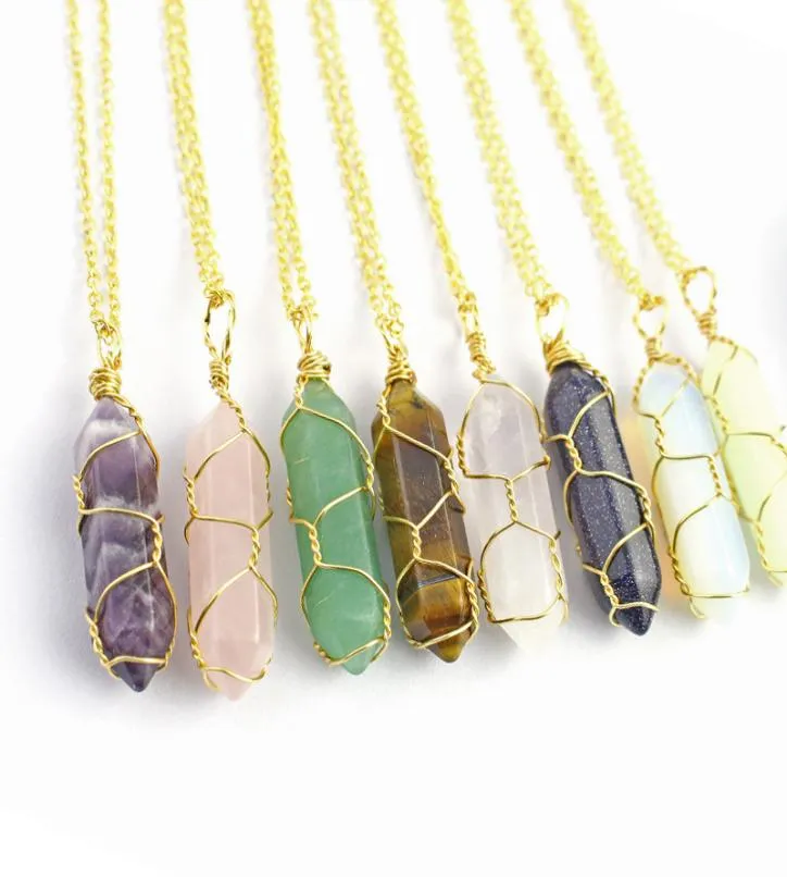 Perme de pierre naturelle Arts Hexagonal Prism Bullet Quartz Point Guérison Crystals Chakra Chakra Collier exquis Jewelry5035266