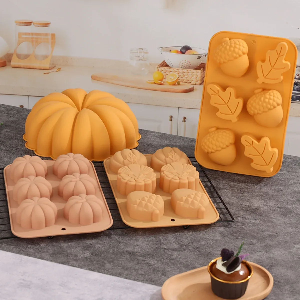 Moldes colhem Halloween Pumpkin Mousse Bolo de silicone Diy Pinecone Chocolate Candy Pudding Baking Tree Tree Candle Soap Mold