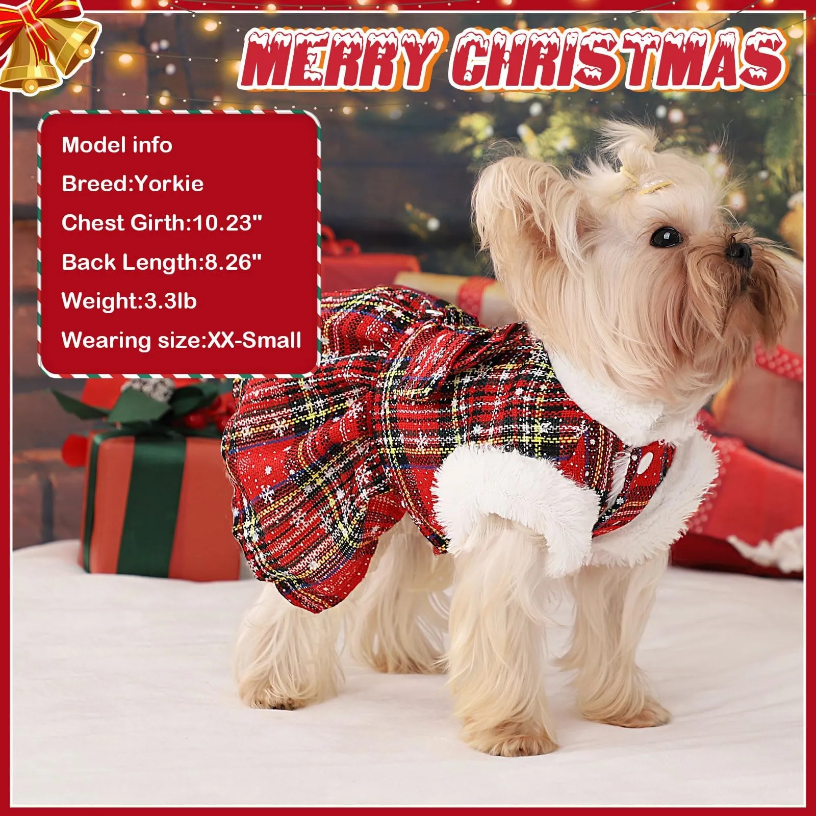 dog christmas sweater dress Shadoumai Dog Merry Christmas Sweater Dress Winter Small Dog New Year Skirt Xmas Thermal Velvet Coat Festival Holiday Soft Cozy Puppy Outfit Pet