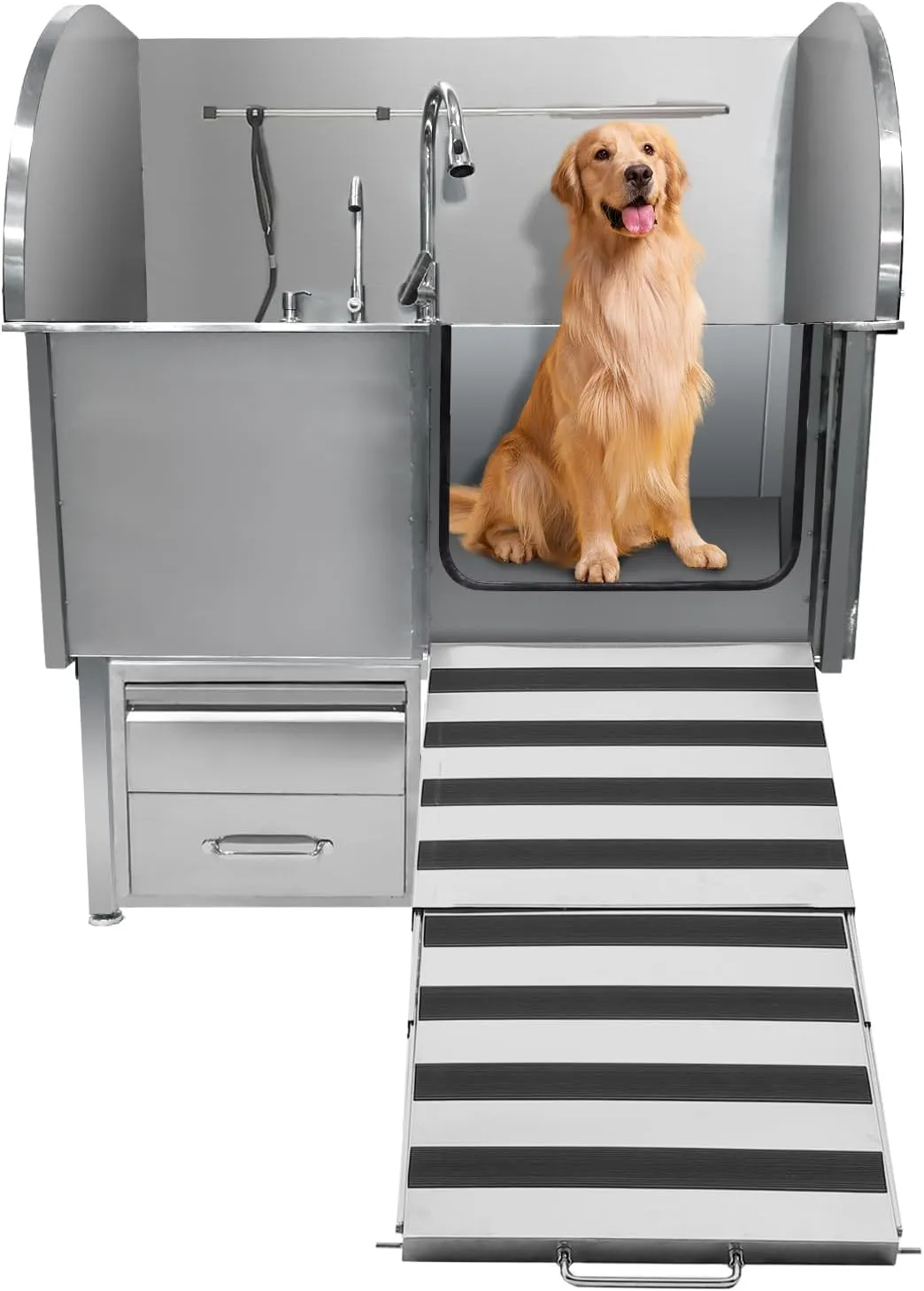 Professional Stainless Steel Dog Wash Station with Foldable Ramp 38
