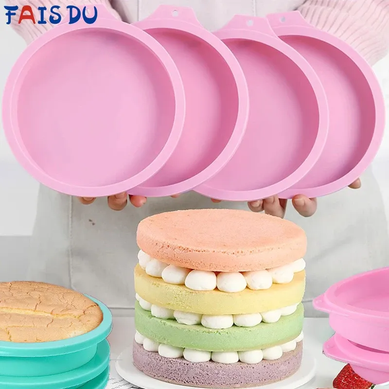 Формы FAIS DU 28PCS Силиконовый пирог с выпечкой 4/6/8 -дюймовый круглый слой пирож