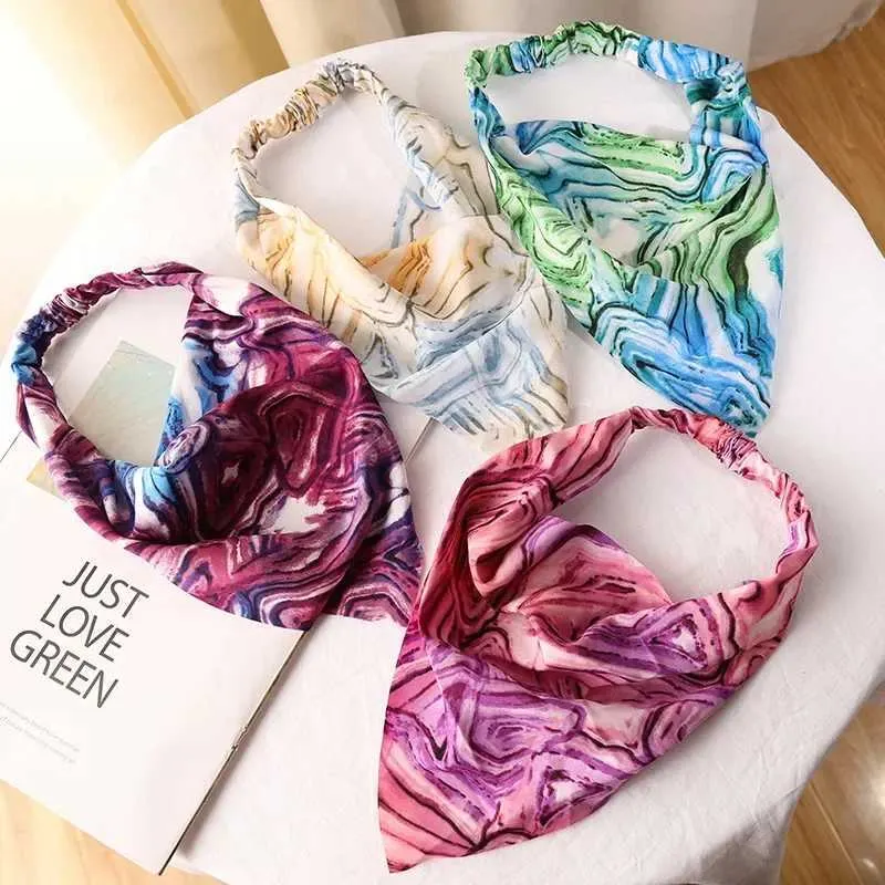 Bandanas Durag Flower print hair scarf Bohemian Bandana elastic hair with triangular scarf Kerchief womens hair accessories headwear 240426