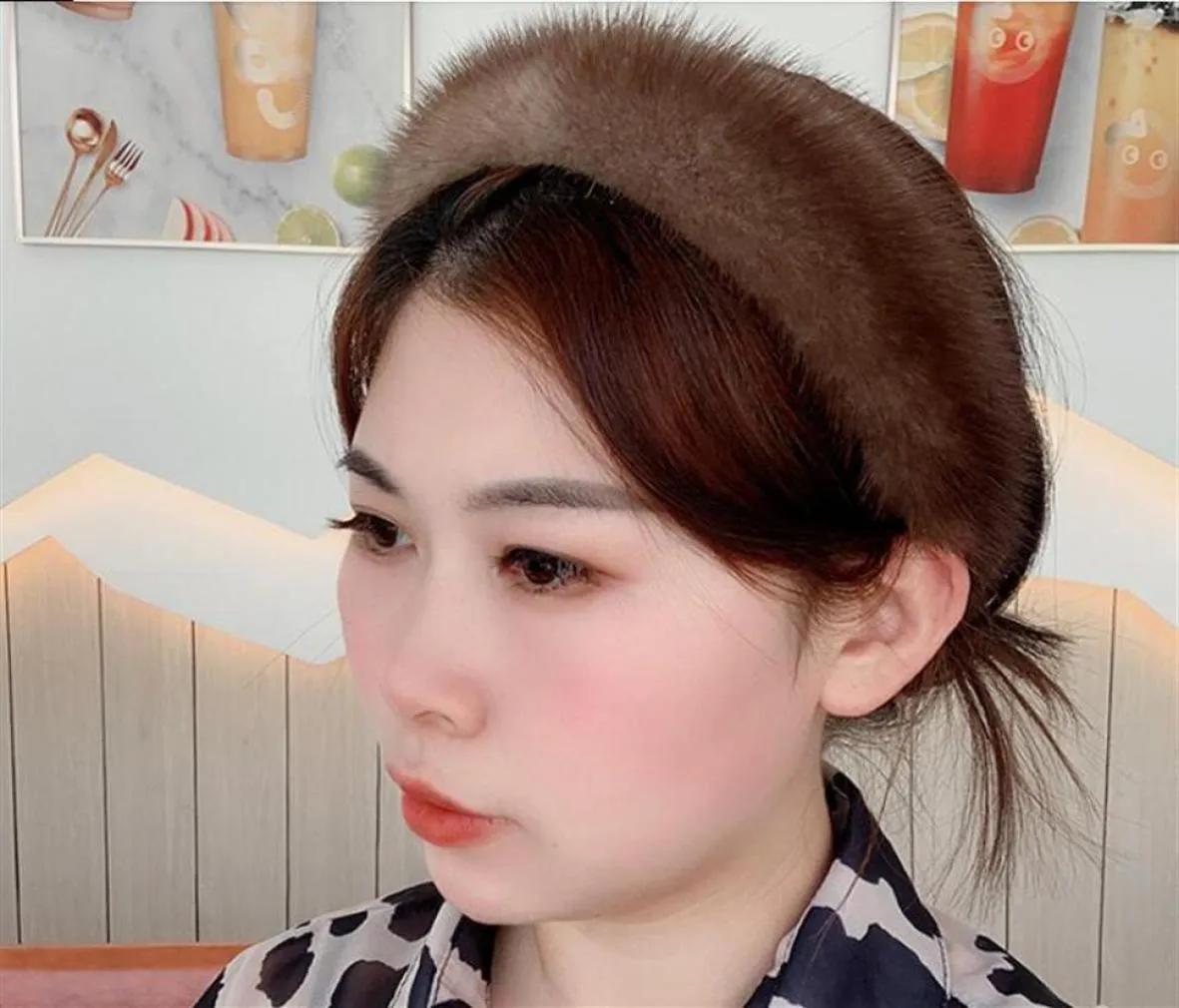 2021 New Women039s Luxury Winter 100 Mink Fur Headband Real Fur Hair Band Lady Girl Fashion Plush Hair Hoop Headdress Whole2817744498