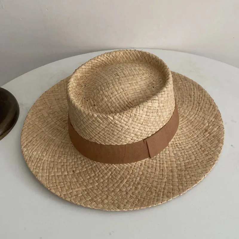 Szerokie grzbiet słomy fedora hat band band hats hats kobiety tkane słońce letnie holidaty Panama 240423