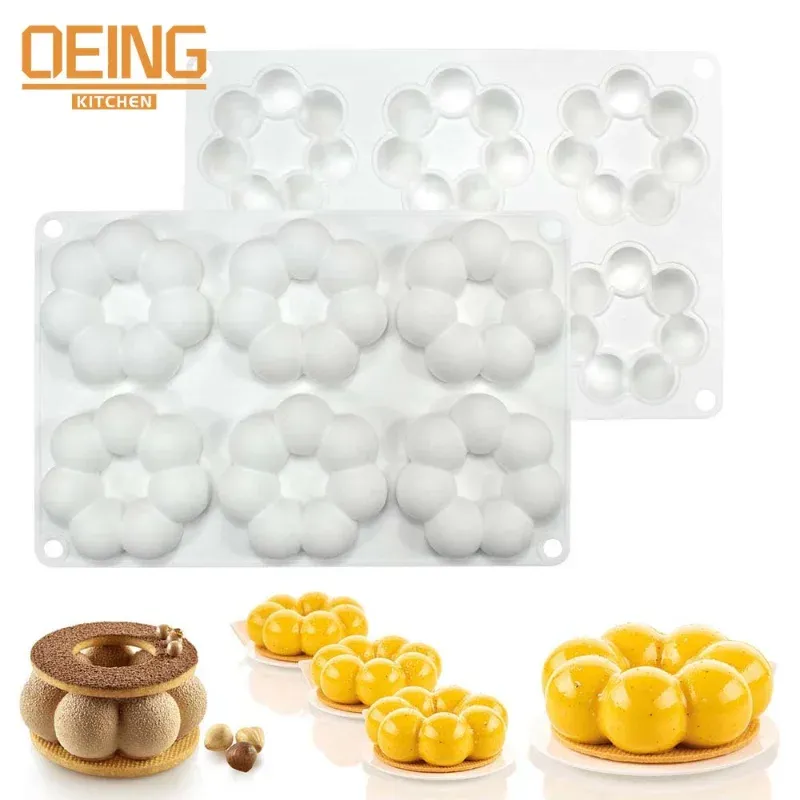 Moulds 6 Hole Silicone Donut Mold Flower Ball Baking Pan NonStick Baking Pastry Chocolate Cake Dessert Tool Bagels Muffins Donut Maker