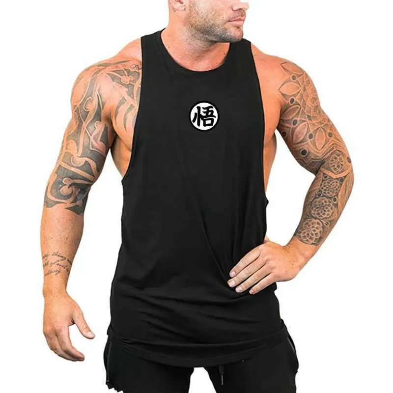 Tanques masculinos Tops de anime japonês wu fontes engraçados imprimir roupas de verão ginástica coletes listrados de fitness com fitness de fitness de fitl2404