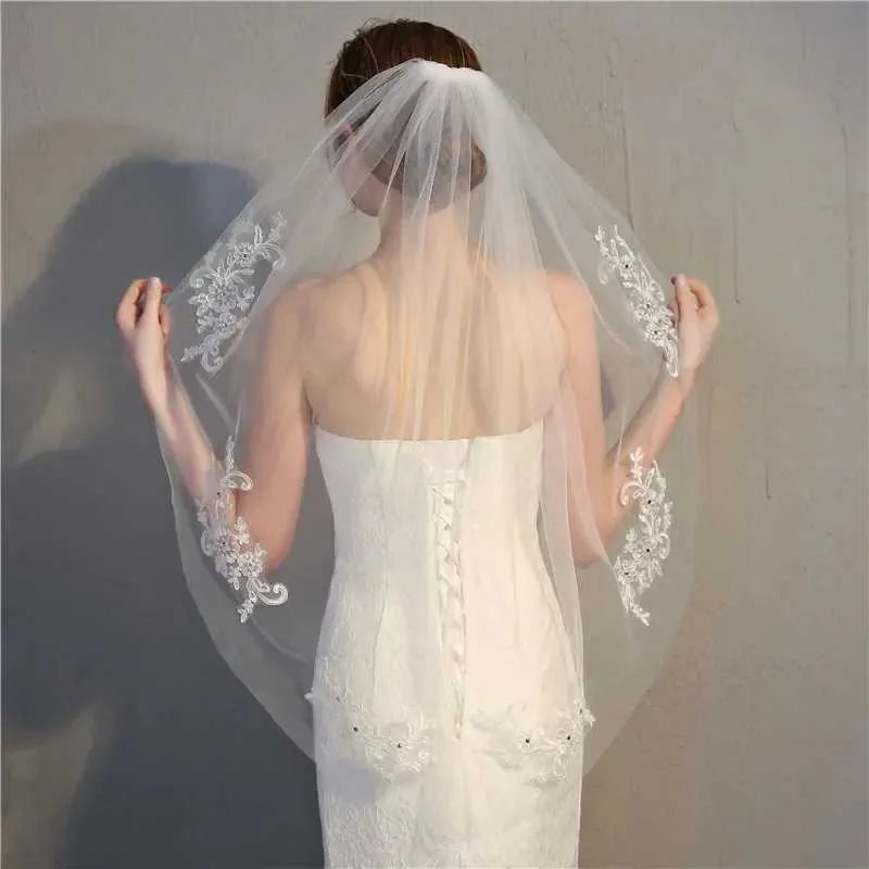 Wedding Hair Jewelry Wholesale Short Lace Edge Wedding Veil Ivory Bridal Veils Cheap One Layer Bridal Veils Wedding Boda 2024