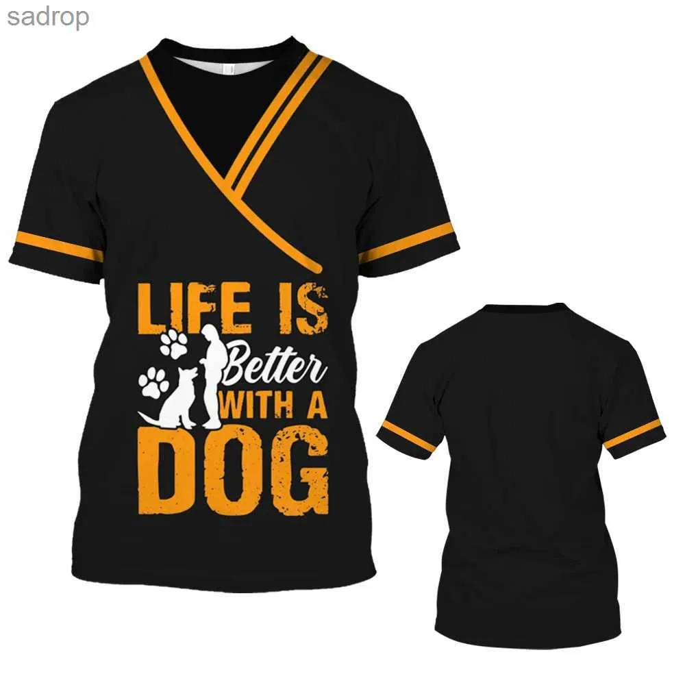 T-shirt maschile per animali domestici divertenti uniforme per cani per cani da cani da uomo 3d maschi e donne funzionano a maniche corte topxw