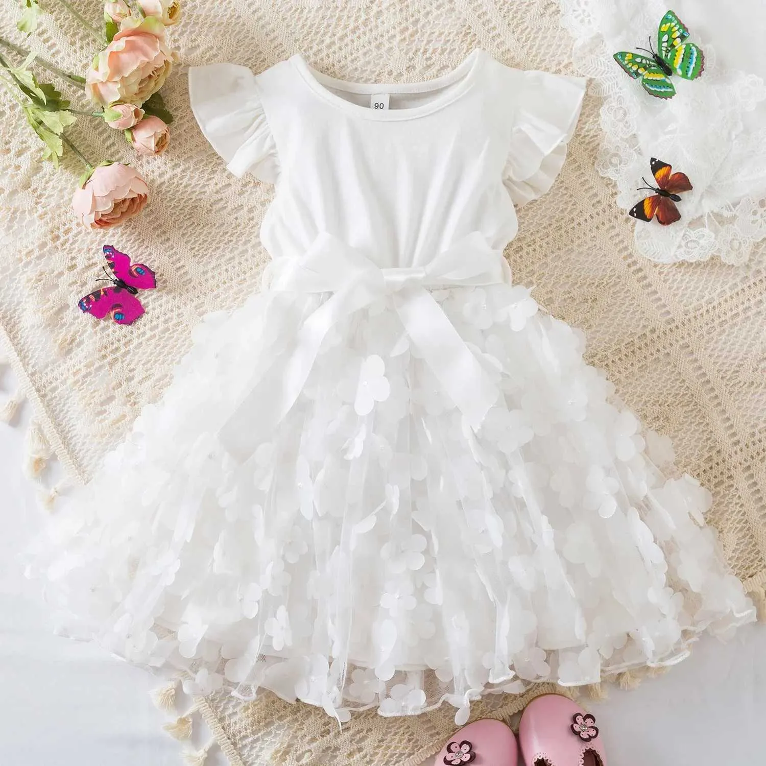 Flickans klänningar Summerklänning Little Girl Princess Dresses For Wedding Baby Girls Dress for Eids 3D Butterfly Birthday Children Ceremony Clothing