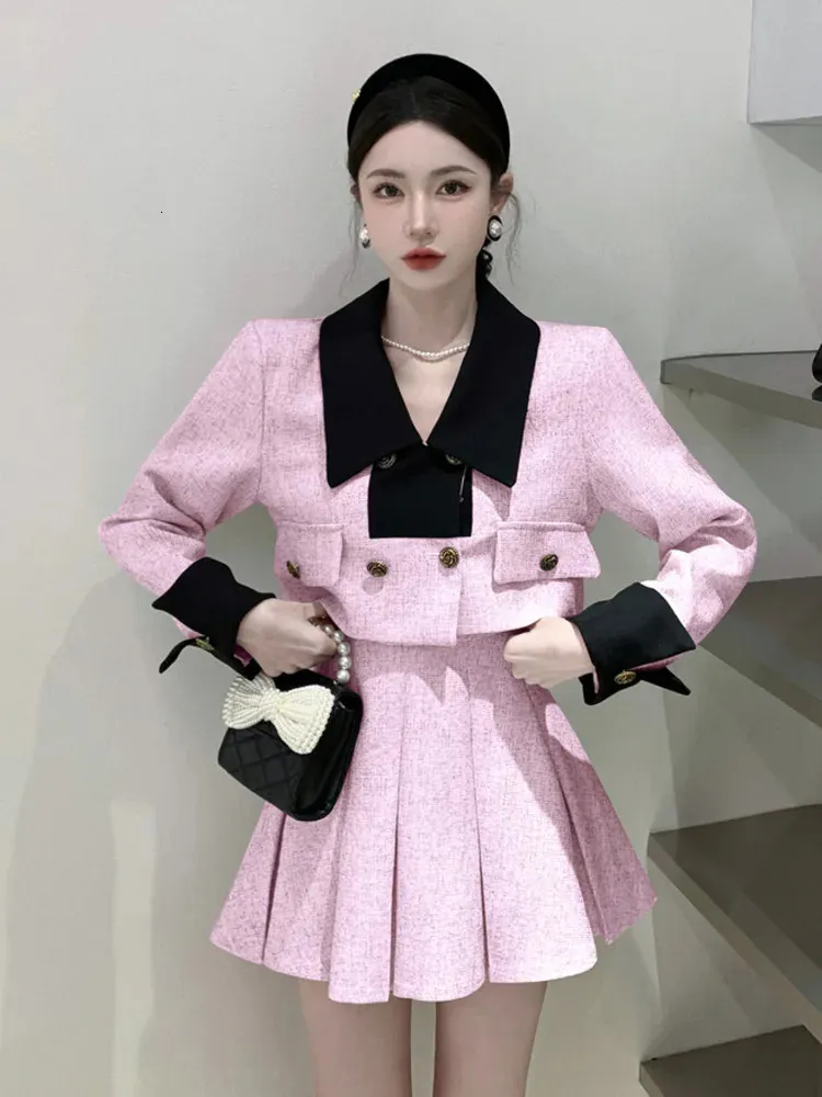 High Quality French Vintage Small Fragrance 2 Piece Set Women Short Jacket Coat Skirt Sets Korean Fashion Sweet Two Suit 240425