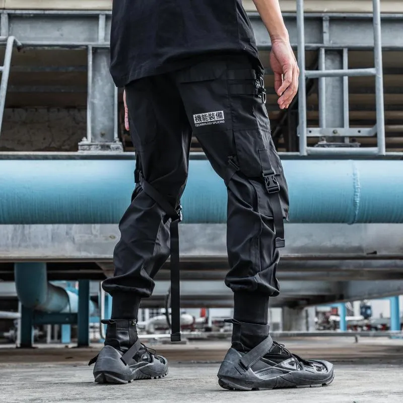 Pantalon masculin 11 joggers de cargaison fonctionnels tactiques de BYBB BYBB Ribbons Streetwear Hip Hop Multi-poche Black WB189