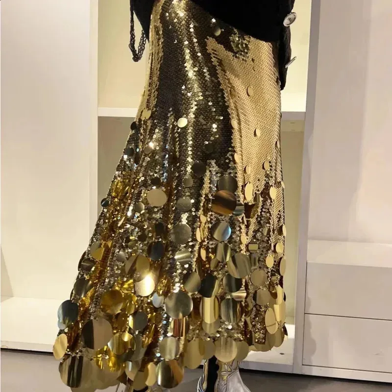 Glitter Skirt For Women High Waist Faux Leather Long Skirt, Trendy