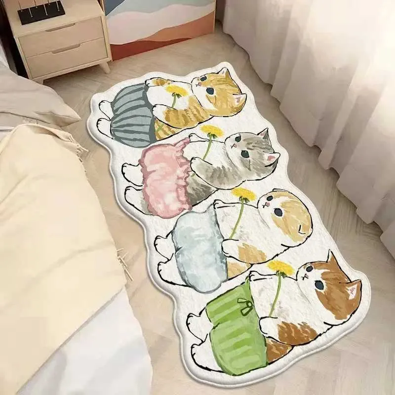 Teppiche Kawaii Katzen Teppich Teppich Teppich zottelige Teppiche für Schlafzimmer Wohnzimmer Bodenmatte unregelmäßige Nachtteppich Teormaten Mädchen Zimmer Dekor Dekor