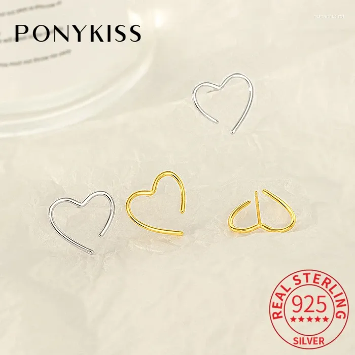 Boucles d'oreilles Stud Ponykiss Trendy Real 925 Silver Silver Line Hollow Heart For Women mignon Fine Bijoux Accessoires minimalistes