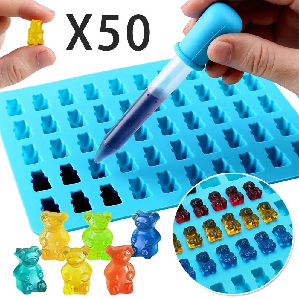 Stampi 50grids Gummy orso stampo silicone orso a forma di caramella con gocce di cioccolato fai -da -te stampi da forno da cucina cucinare strumenti di decorazione da cucina