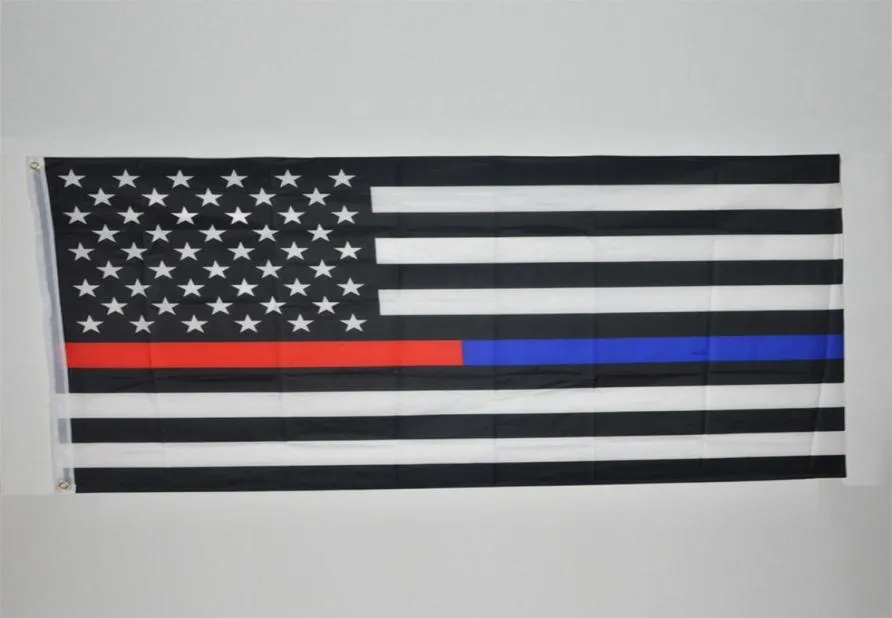 90150 cm Blueline USA Police Flaggen 3x5 Fuß dünne Blaue Linie USA Flagge Schwarze weiße und blaue amerikanische Flagge mit Messingstaaten 50pcs9276362
