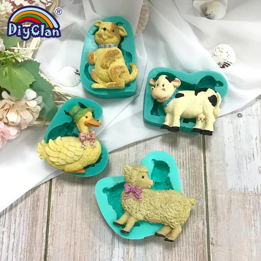 Moulds Cute Duck Dog Sheep Milk Cow Model Fondant Silicone Mold Chocolate Biscuit Dessert Cake Decorating Tool DIY Kitchen Baking Mould